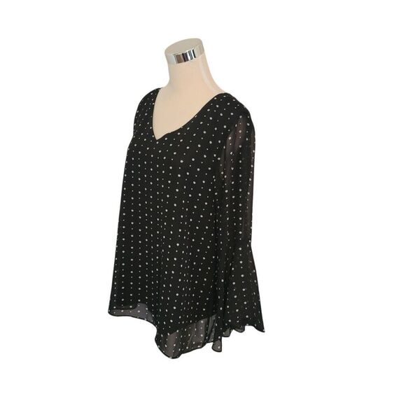 Zac & Rachel Black & White Polka Dot Bell Sleeve Top Size M - Picture 2 of 6